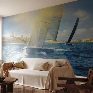 Photo Wallpaper Premium Sand - Time to Leave the City - City, Sea, Yacht - 250x175 cm