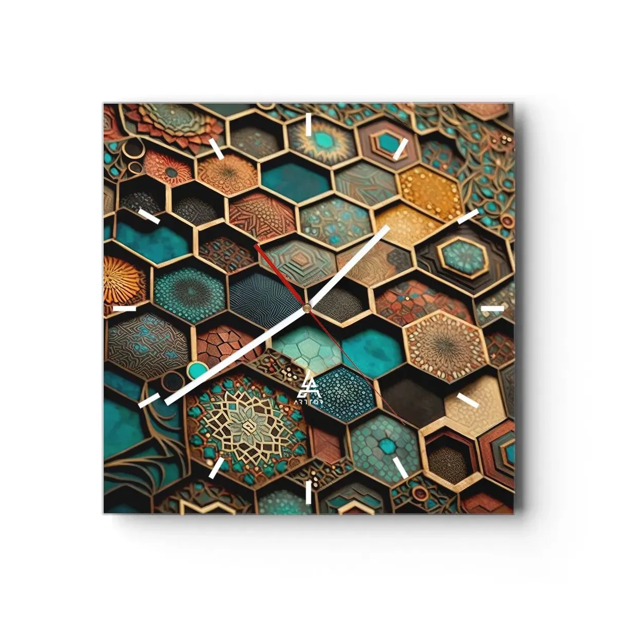 Wall clock - Clock on glass - Arabic Ornaments - Variation - 40x40 cm