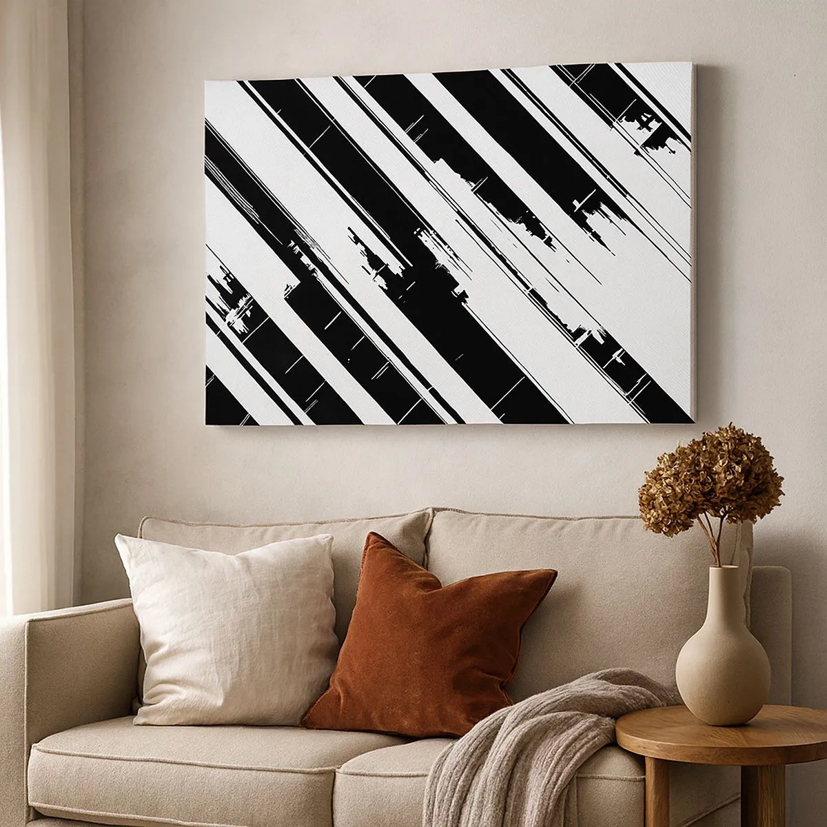 Canvas picture - Black and white lines and geometric patterns in a modern style - 70x50cm - Intensive and Dynamic Composition - Modern wall decoration for the living room and bedroom ARTTOR