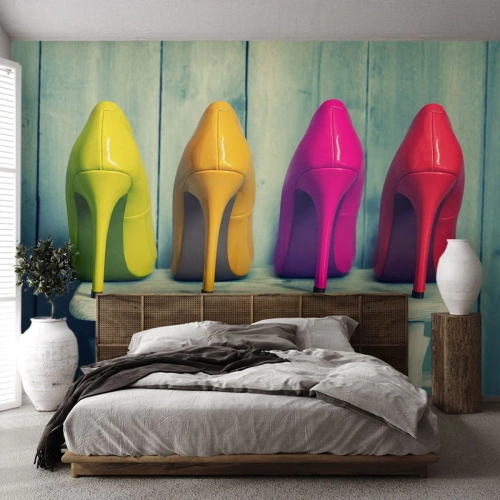 Photo Wallpaper Premium Sand - Walk on a Rainbow - Fashion, Woman, Women's shoes - 100x70 cm