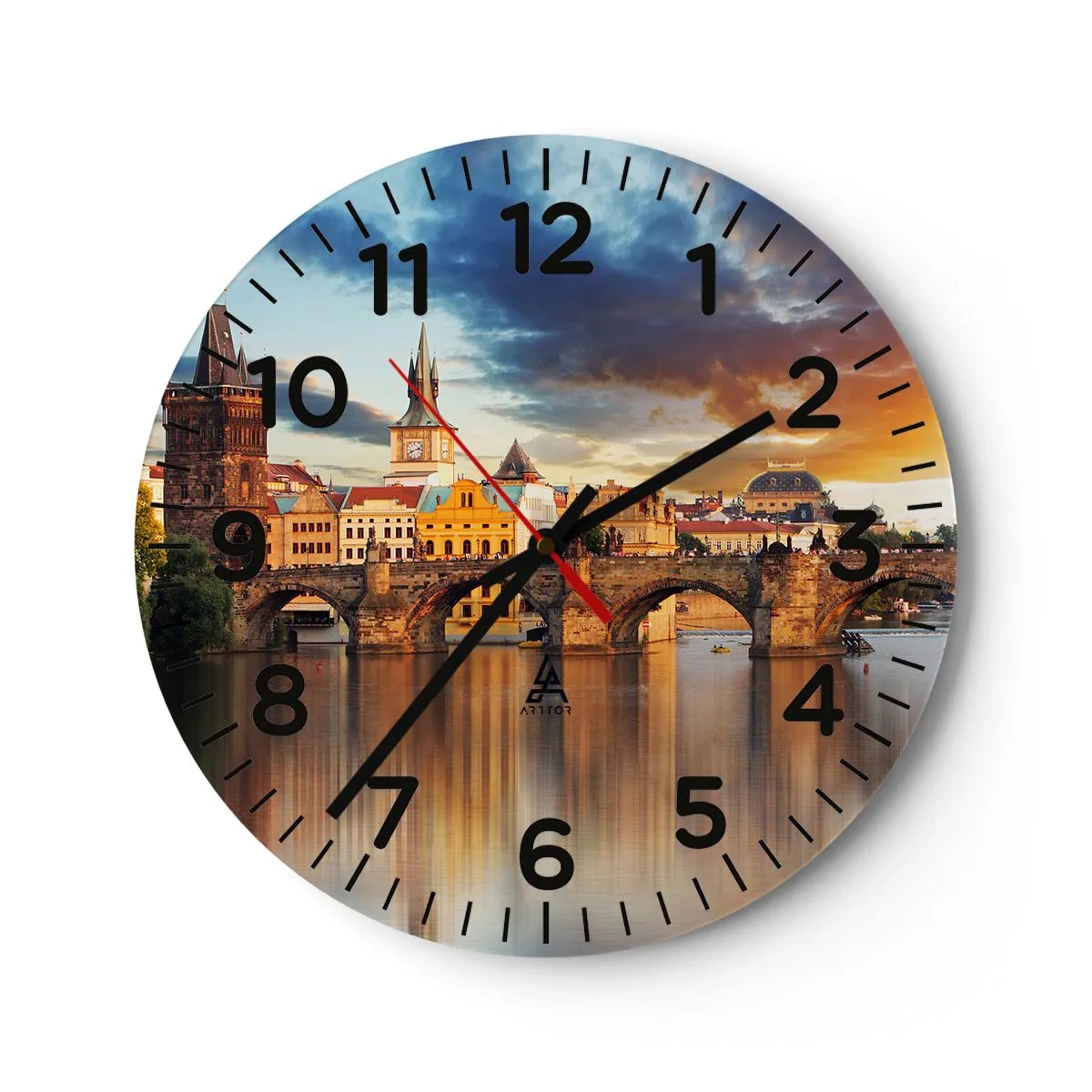 Wall clock - Clock on glass - Beautiful Prague - 30x30 cm