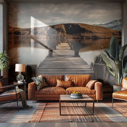 Custom Wallpaper Standard Eco - Landscape in Silence - Landscape, Bridge, Lake