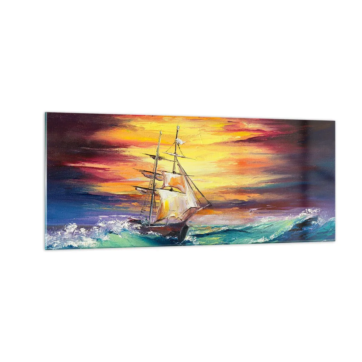 Glass picture - Fearlessly towards the Waves - 100x40 cm
