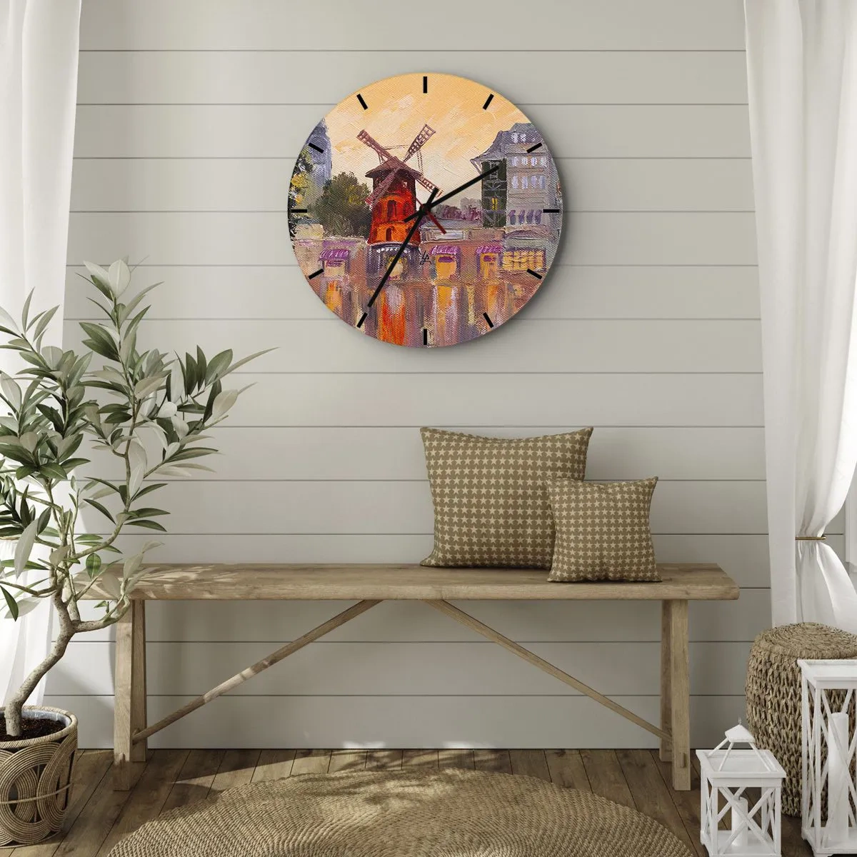Wall clock - Clock on glass - Icons of Paris - Moulin Rouge - 40x40 cm