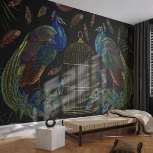 Custom Self-Adhesive Wallpaper Deluxe Sticker - In Royal Robes - Abstraction, Peacock, Peacock Feather