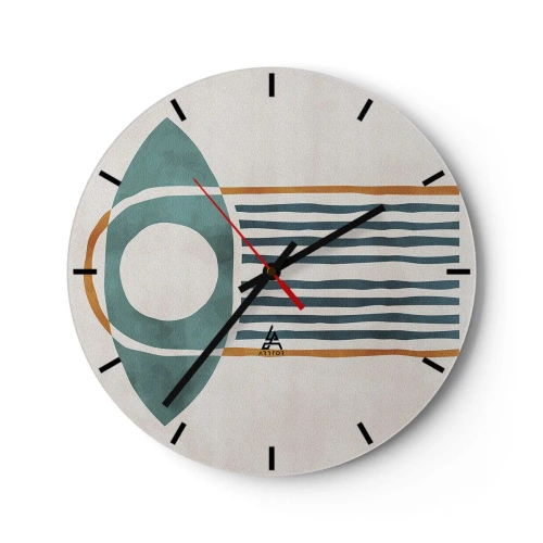 Wall clock - Clock on glass - Geometric ethnic motif with lines and circles - 30x30cm - Signs and Rituals - Modern wall decoration for the living room, kitchen, and bedroom ARTTOR