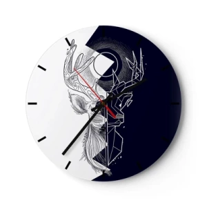 Wall clock - Clock on glass - Geometric deer motif on a background of contrasting colors - 30x30cm - Struggle and Unity of the Opposites - Modern wall decoration for the living room, kitchen, and bedroom ARTTOR