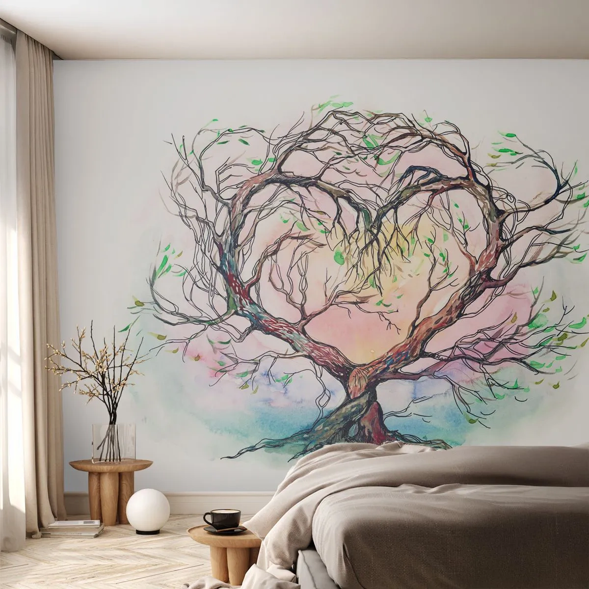 Photo Wallpaper Premium Sand - Together Against the Wind - Abstraction, Tree, Piece - 300x210 cm