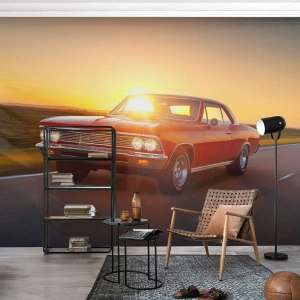 Photo Wallpaper Standard Eco - Red Is a Colour of Desire - Car, Trip, Vintage - 250x175 cm