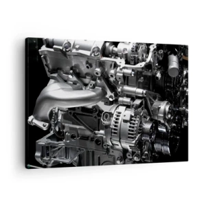Canvas picture - Close-up of metal engine parts on a black background - 70x50cm - Silver, Beautiful, Strong - Modern wall decoration for the living room and bedroom ARTTOR