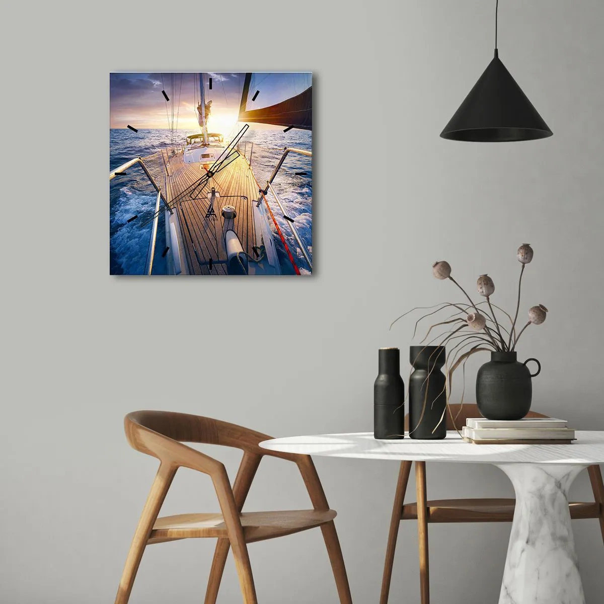 Wall clock - Clock on glass - Running on Waves - 40x40 cm