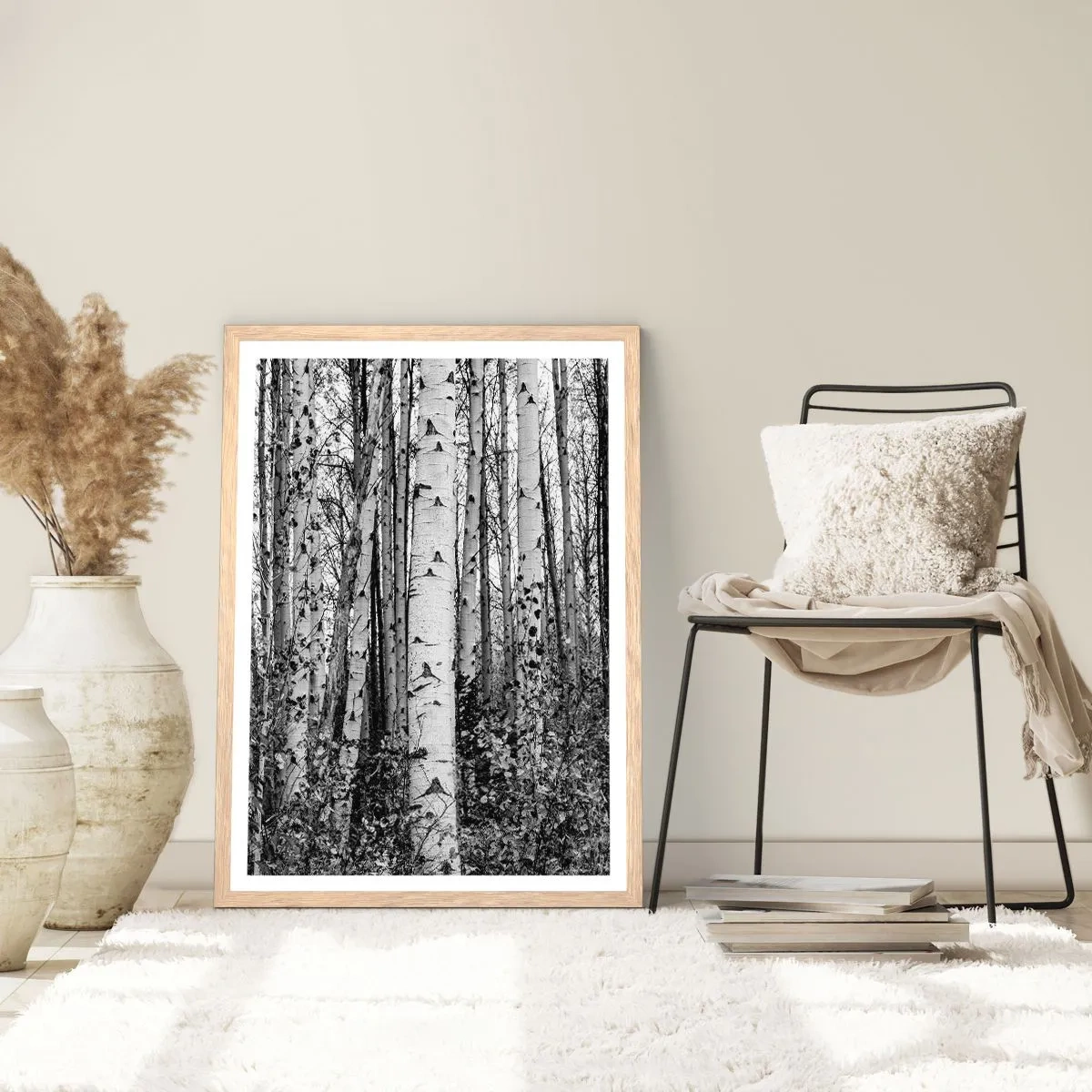 Poster in light oak frame - Birch Colonnade - 70x100 cm