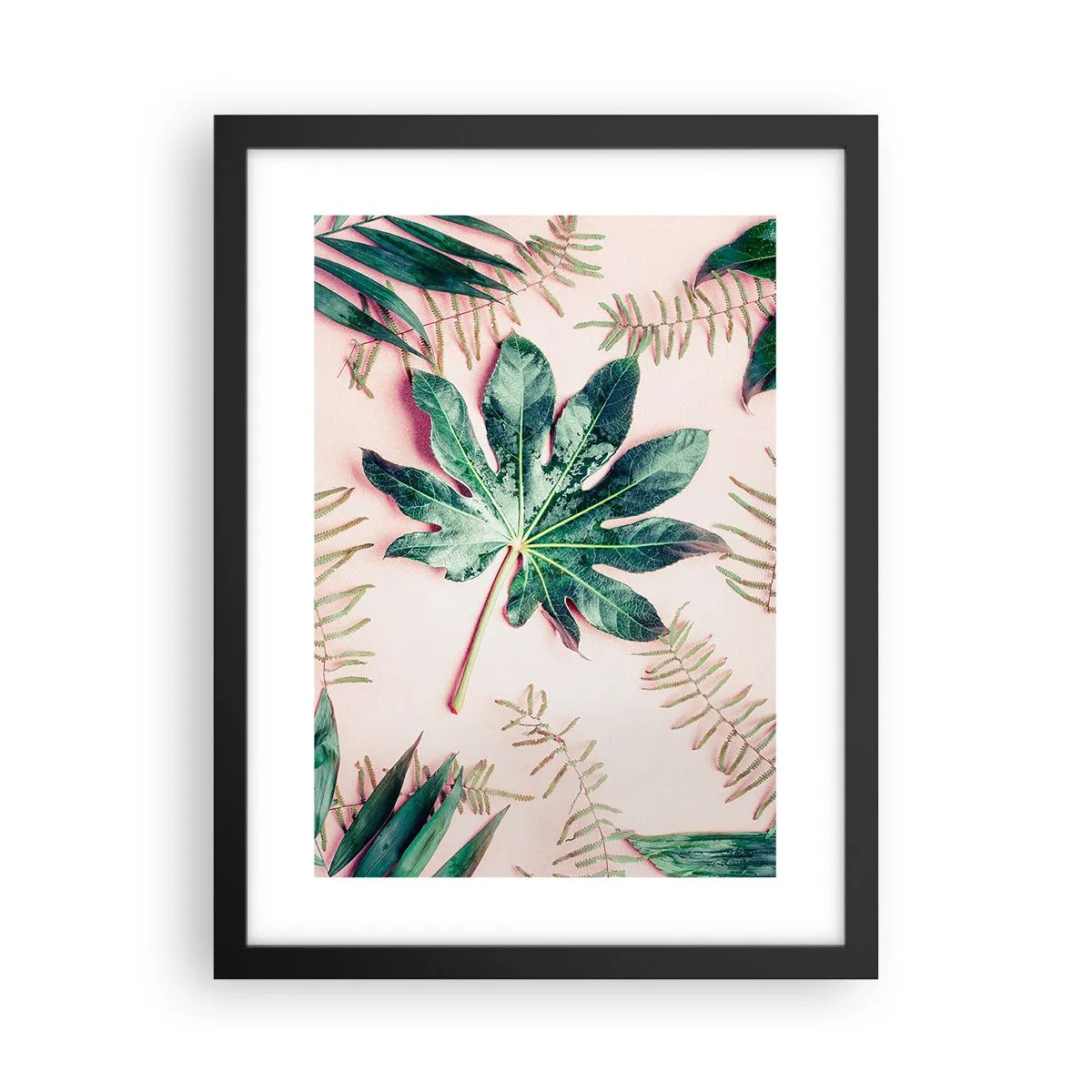 Poster in black frame - Study in Green on Pink Background - 30x40 cm