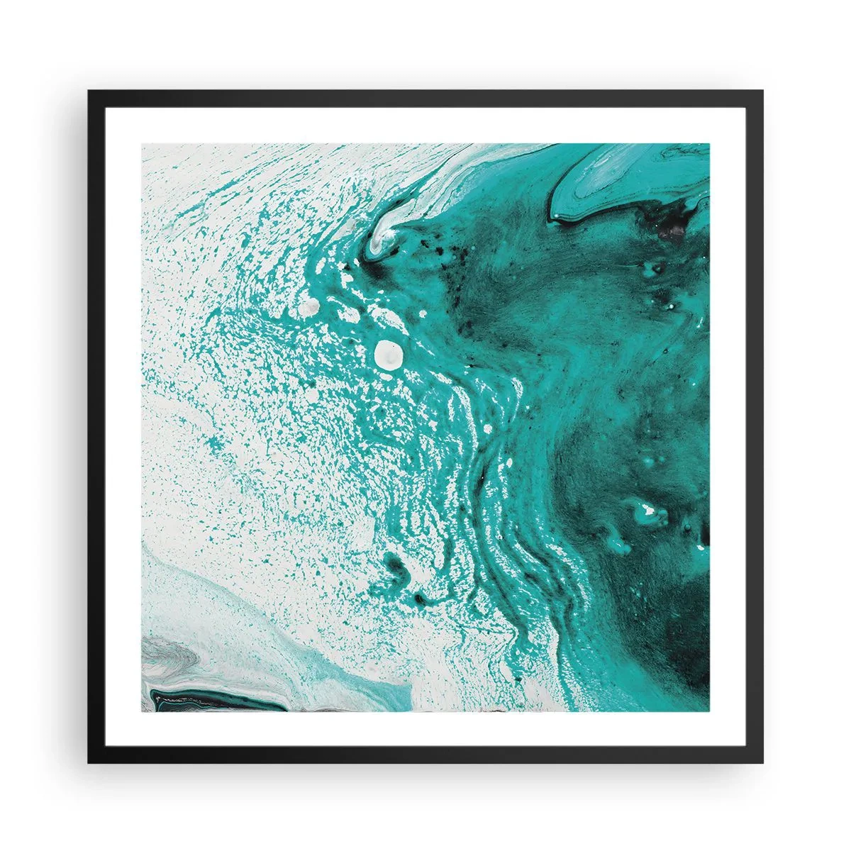 Poster in black frame - Dissolving in White and Turquoise - 60x60 cm