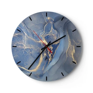 Wall clock - Clock on glass - Golden leaves on a black background in a modern composition - 30x30cm - Gold Dust - Modern wall decoration for the living room, kitchen, and bedroom ARTTOR