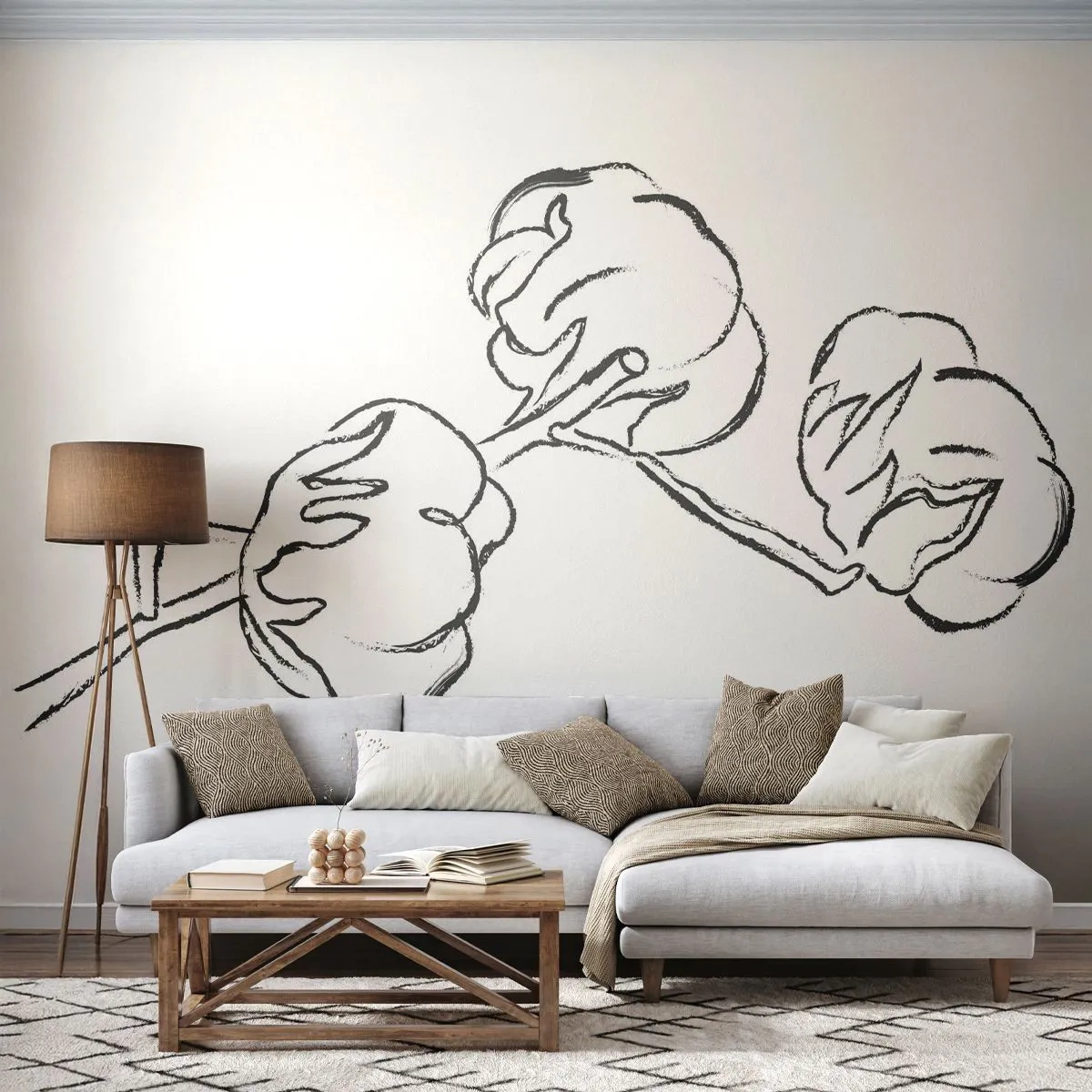 Self-Adhesive Photo Wallpaper Deluxe Sticker - Cotton Fluff - Cotton, Minimalism, Contour - 250x175 cm