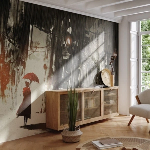 Custom Wallpaper Premium Sand - Poetry of a Red Umbrella - City, Woman, Architecture