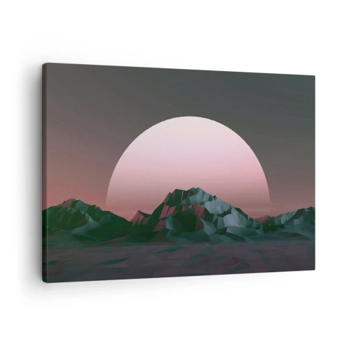 Canvas picture - Geometric mountains with the setting sun in the background - 70x50cm - In a Neighbouring Galaxy - Modern wall decoration for the living room and bedroom ARTTOR