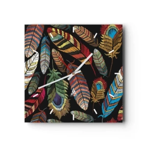 Wall clock - Clock on glass - Bird Carnival - 30x30 cm