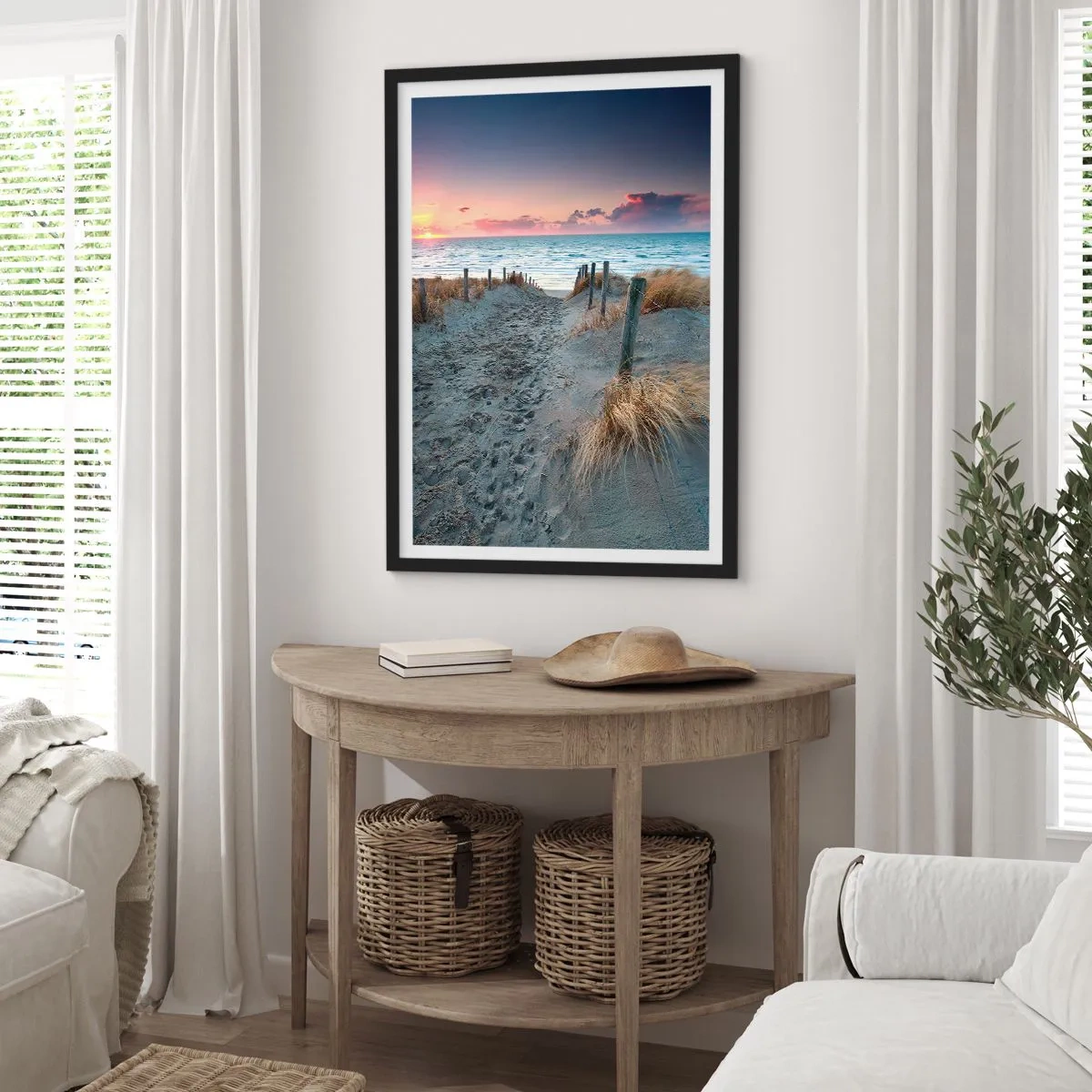 Poster in black frame - Beach path at sunset with sea view - 50x70cm - You Have Spilled a Rainbow of Sparkles… - Modern wall decoration for the living room and bedroom ARTTOR