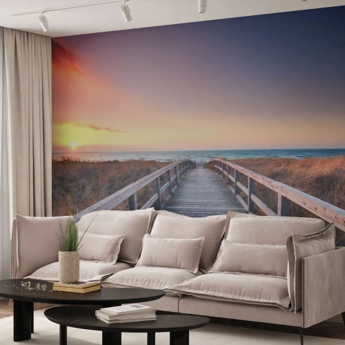 Photo Wallpaper Premium Sand - Baltic Evening Aurora - Landscape, Sea, Dune - 350x256 cm