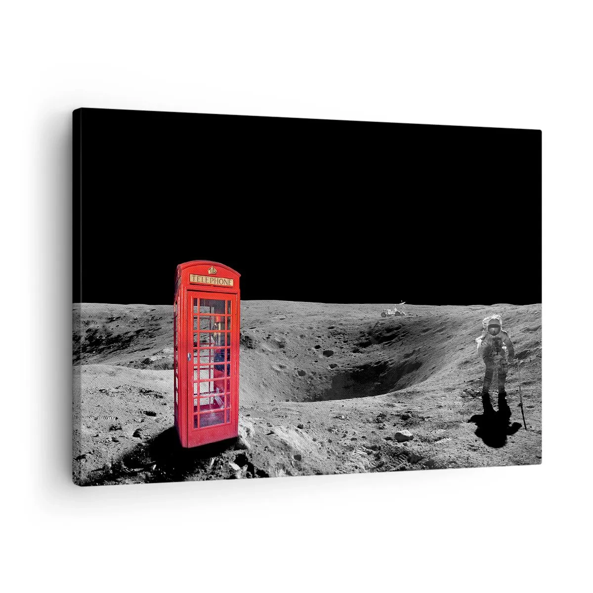 Canvas picture - Red telephone booth on the moon - 70x50cm - Space Joke - Modern wall decoration for the living room and bedroom ARTTOR