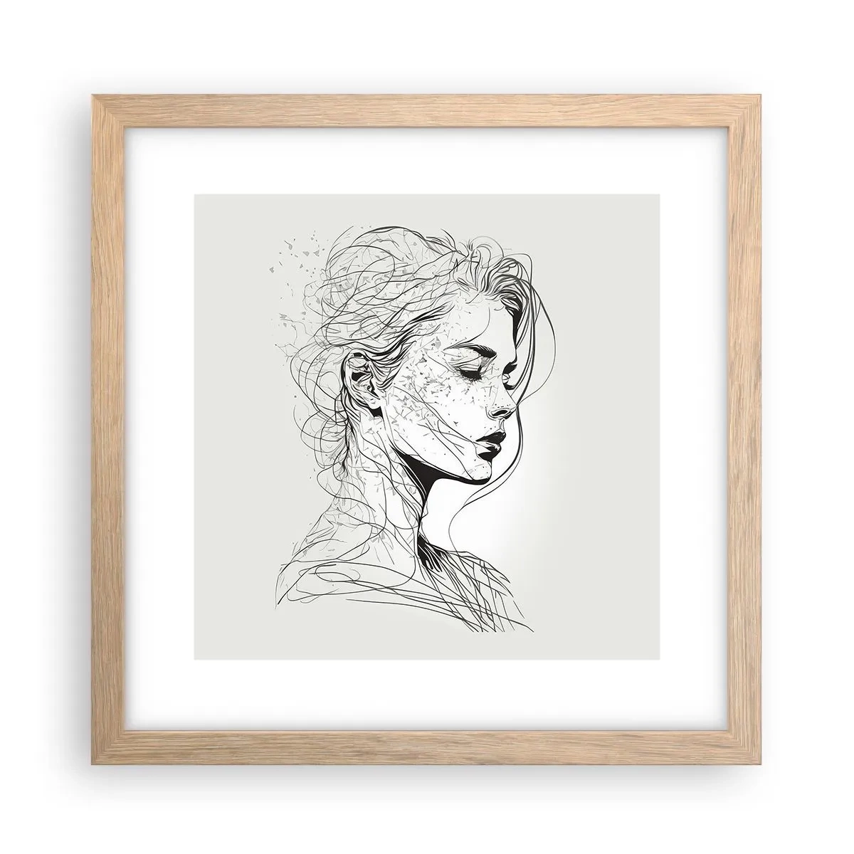 Poster in light oak frame - Portrait in Thoughts - 30x30 cm