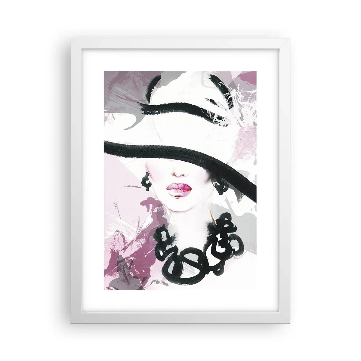 Poster in white frmae - Portrait of a Lady in Black and Pink - 30x40 cm