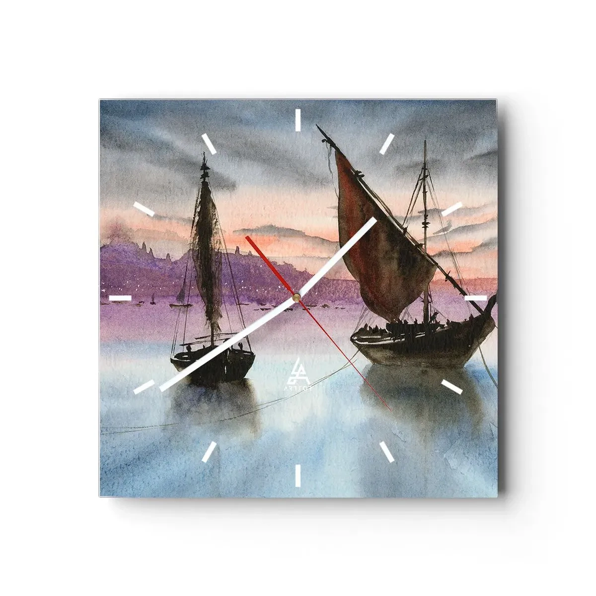 Wall clock - Clock on glass - Evening at the Port - 30x30 cm