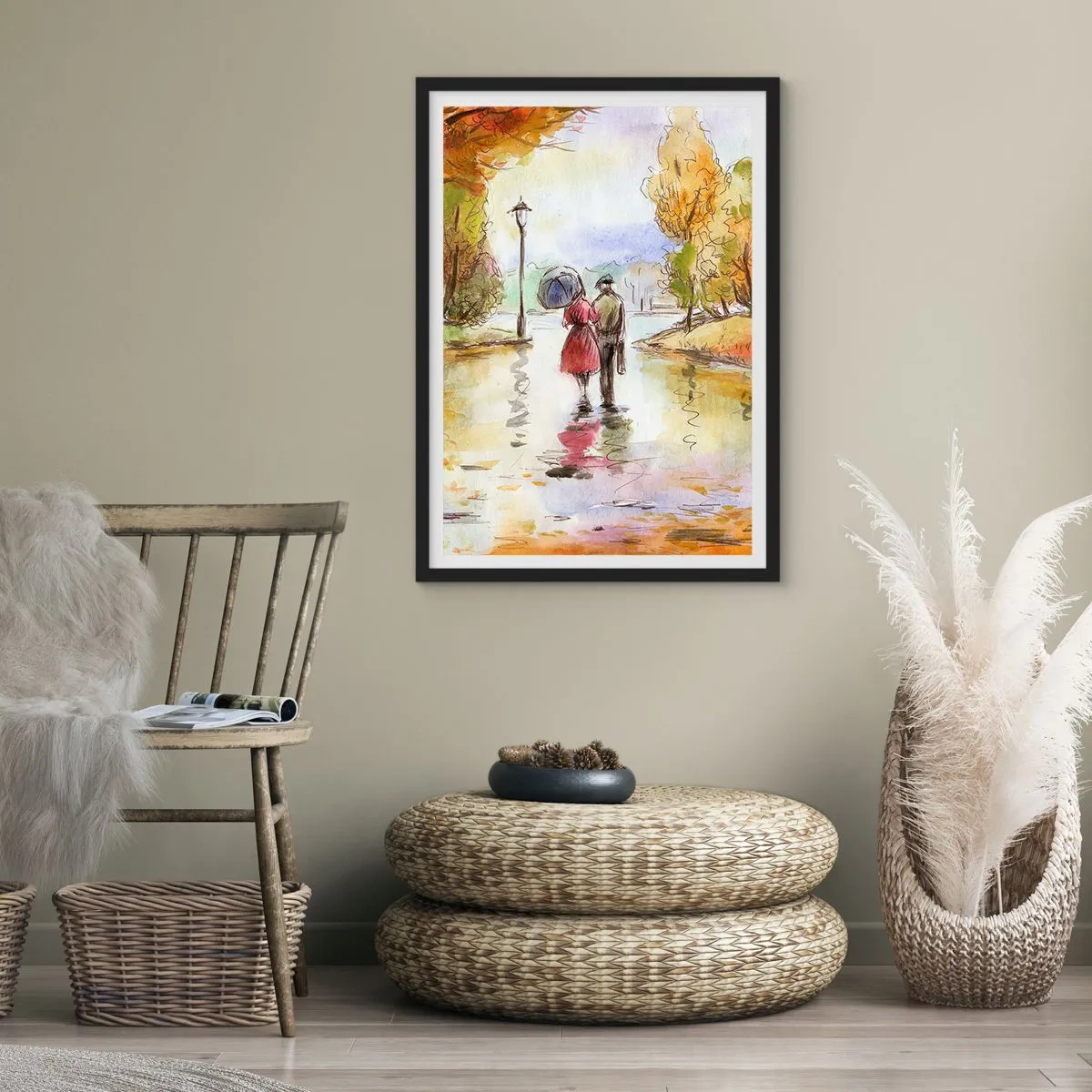 Poster in black frame - Romantic Autumn in a Park - 61x91 cm
