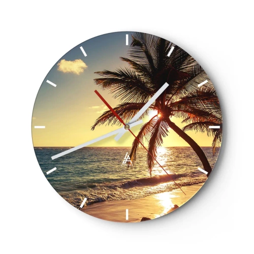 Wall clock - Clock on glass - Summer Under Palms - 40x40 cm