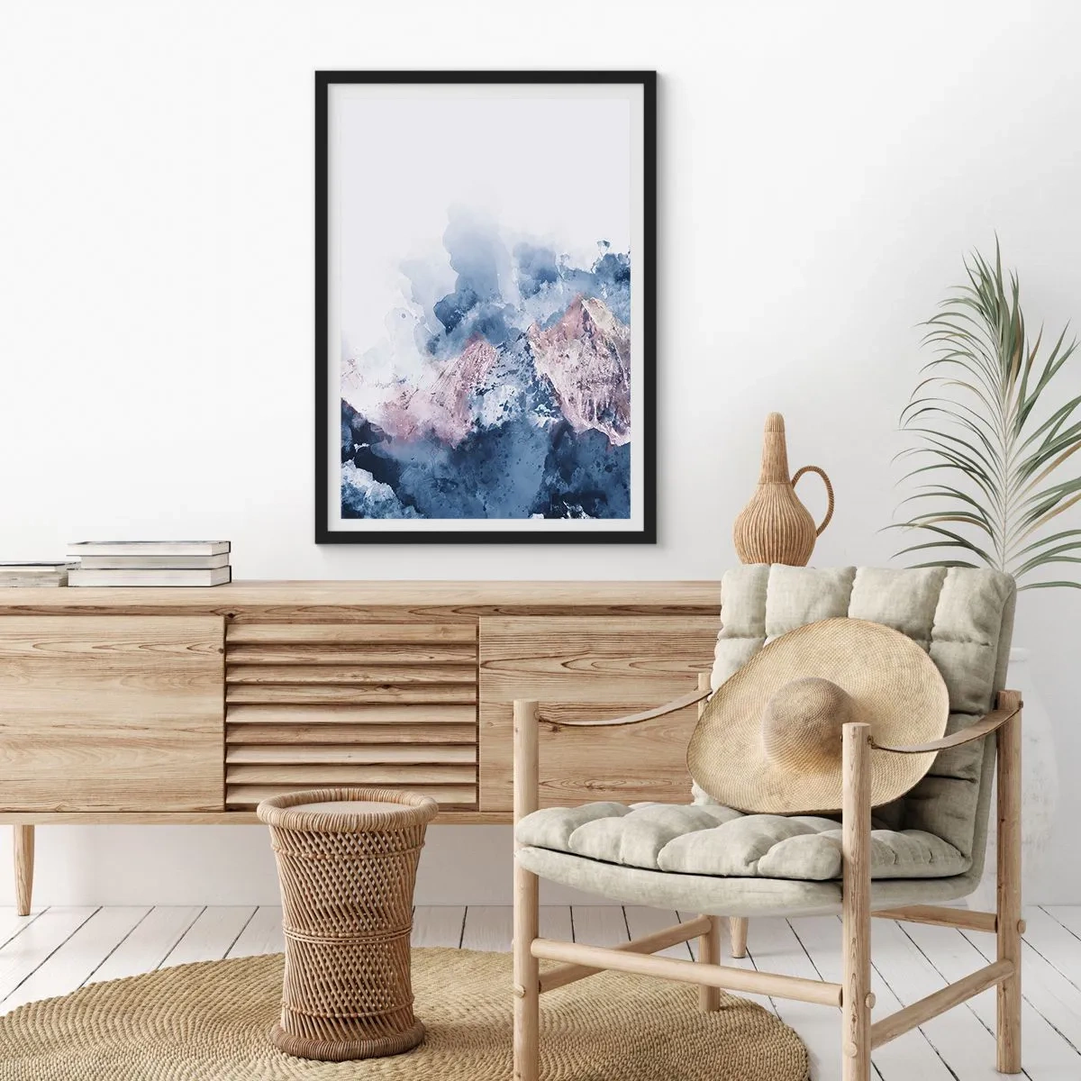 Poster in black frame - Abstract mountains in shades of blue - 50x70cm - Those Summits! - Modern wall decoration for the living room and bedroom ARTTOR