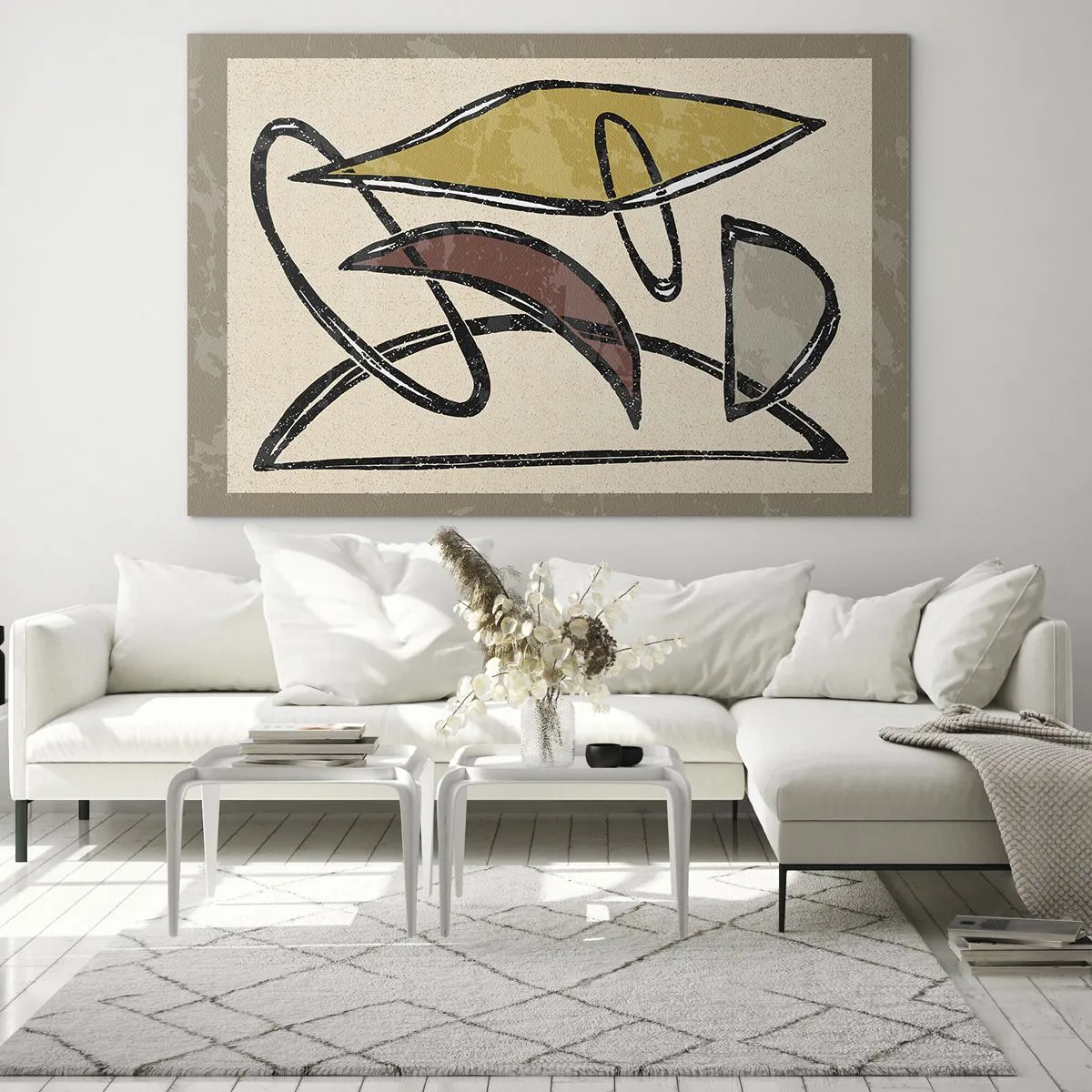 Glass picture - Geometric abstraction in yellow and red - 70x50cm - Verticals and Horizontals - Modern wall decoration for the living room and bedroom ARTTOR