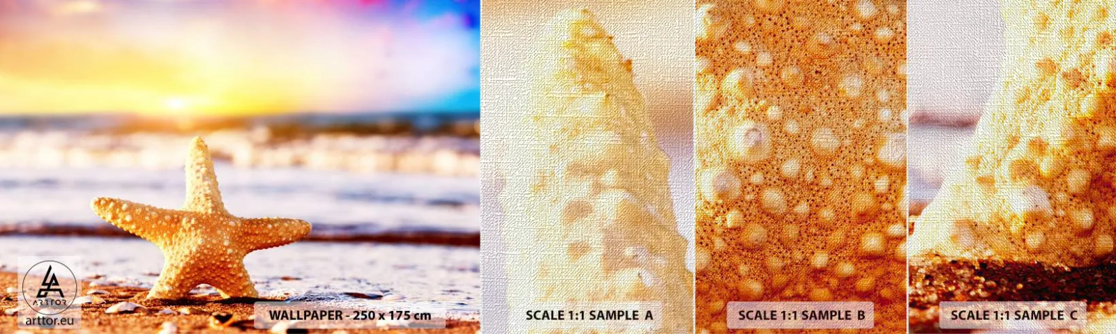 Photo Wallpaper Sample Premium Canvas - Sea Kiss - Starfish, Beach, Ocean - 100x30 cm