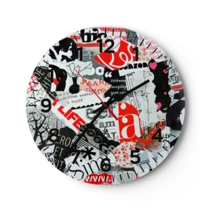 Wall clock - Clock on glass - Hipster's Collage - 30x30 cm