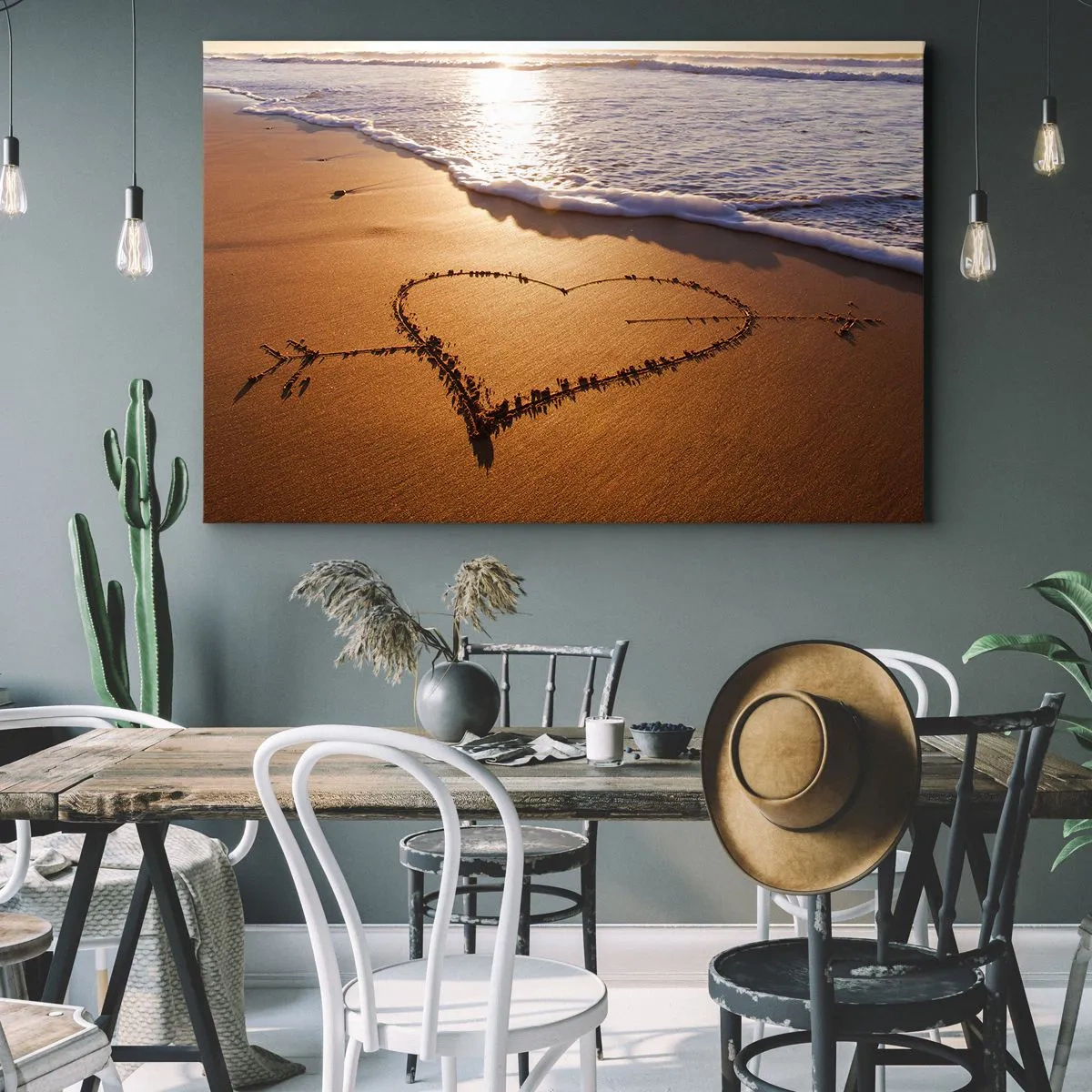 Canvas picture - A heart made of sand on the beach during sunset - 70x50cm - Holiday Confession - Modern wall decoration for the living room and bedroom ARTTOR