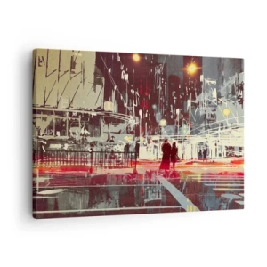 Canvas picture - City at night with neon lights and silhouettes of people on the street - 70x50cm - Big City Trip - Modern wall decoration for the living room and bedroom ARTTOR
