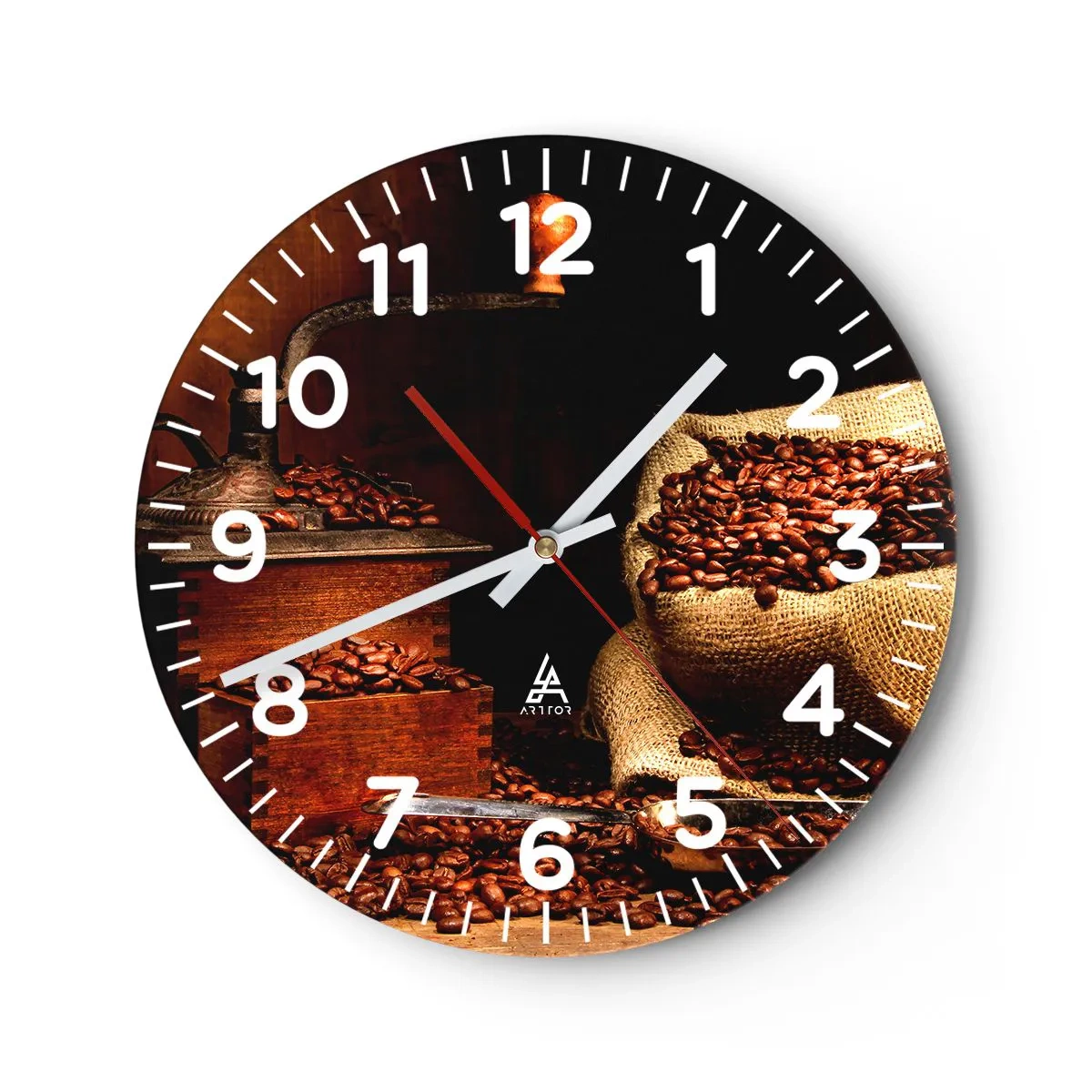 Wall clock - Clock on glass - Still Life with Coffee Grains and a Grinder - 40x40 cm