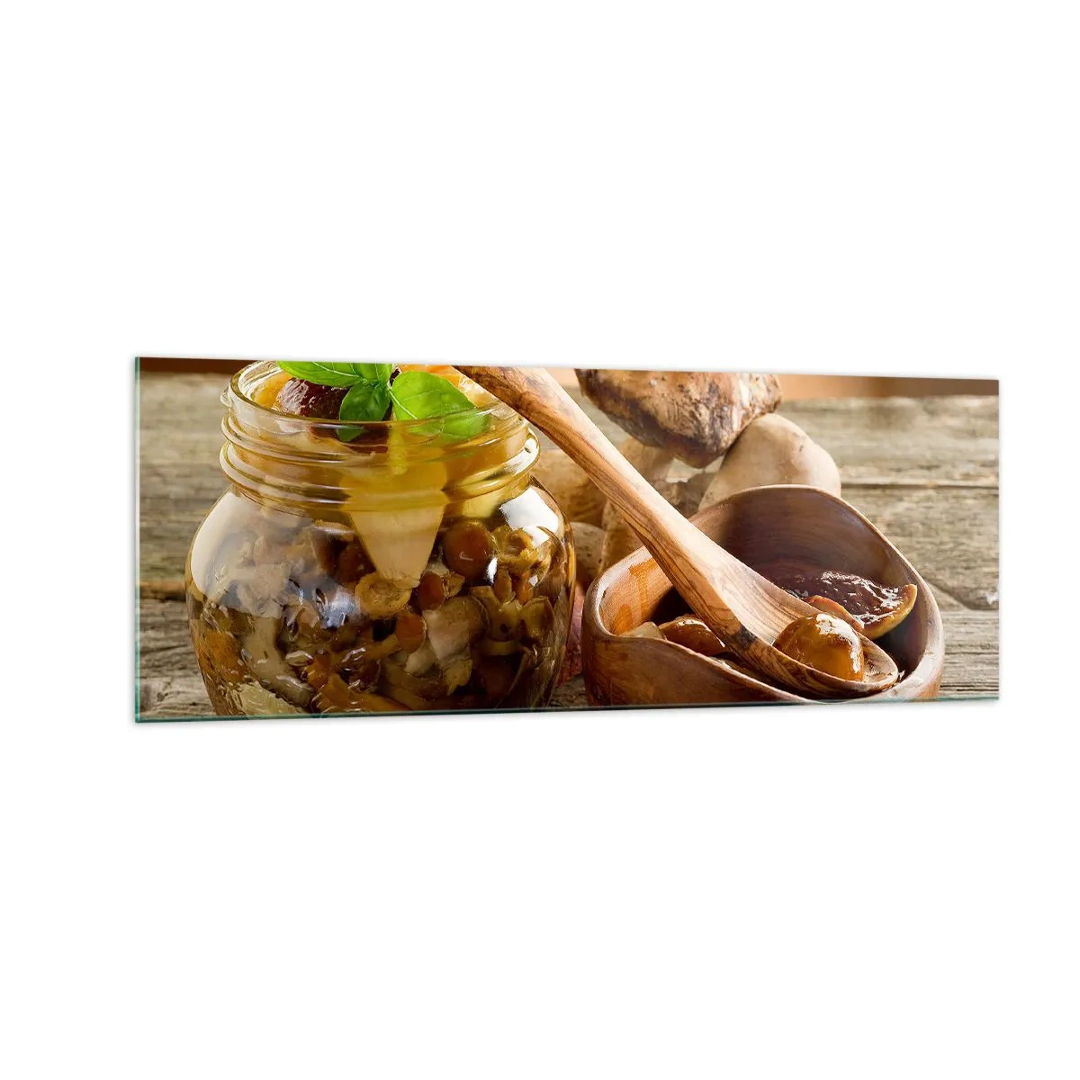 Glass picture - Boletus Fresh or Salted: Flavour of Autumn - 140x50 cm