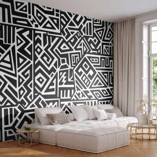 Self-Adhesive Photo Wallpaper Deluxe Sticker - Precolumbian Composition - Abstraction, Piece, Black and white - 100x70 cm