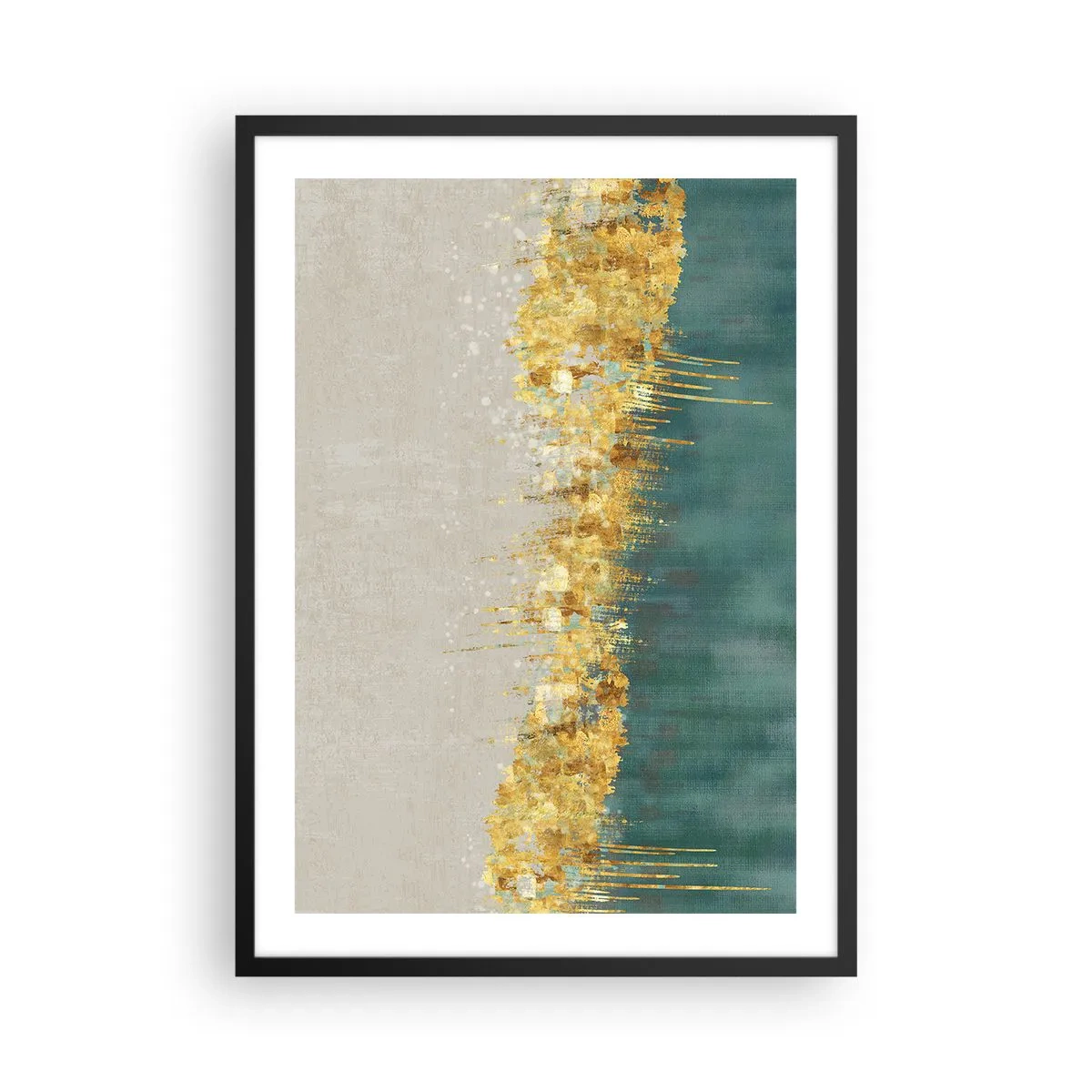 Poster in black frame - An abstract composition of gold, beige and green - 50x70cm - Golden Border - Modern wall decoration for the living room and bedroom ARTTOR