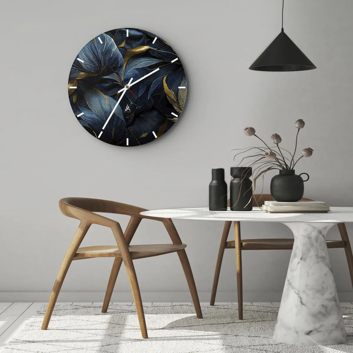 Wall clock - Clock on glass - Lined with Gold - 40x40 cm