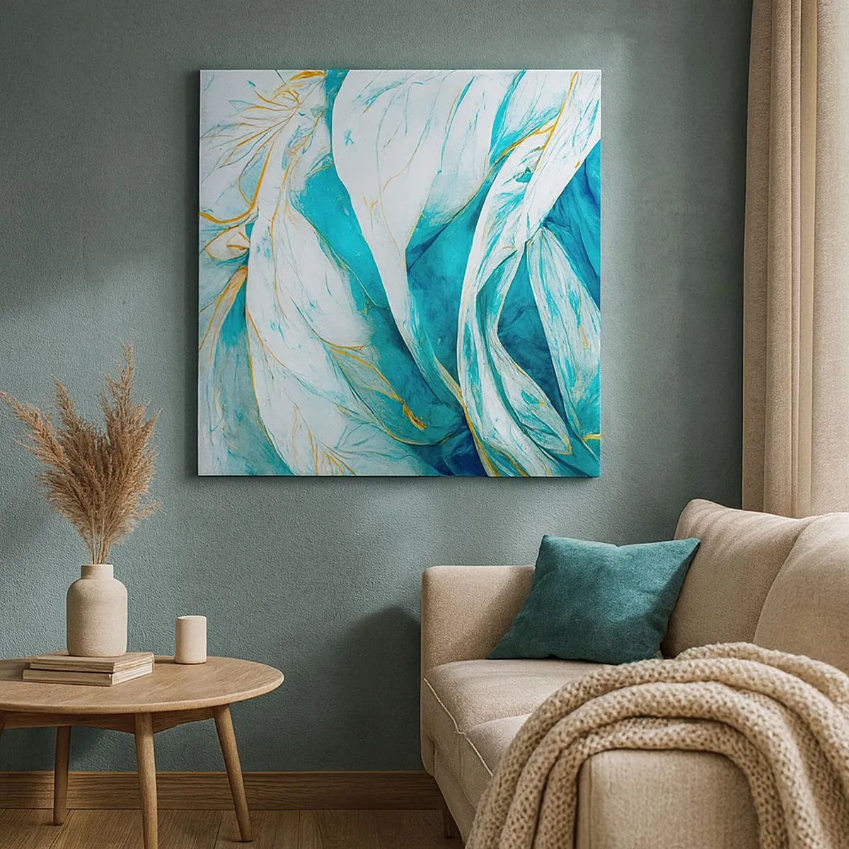 Canvas picture - Blue Abstract with a Golden Motif - 30x30 cm