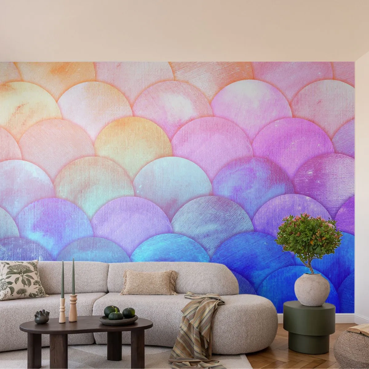 Self-Adhesive Photo Wallpaper Deluxe Sticker - Pearl Scale - Pastel, Bubbles, Scales - 400x280 cm