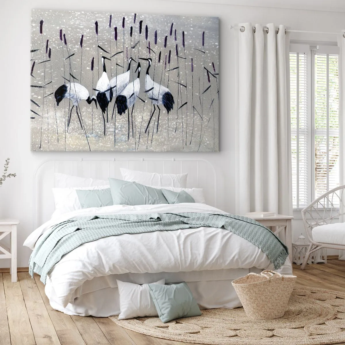 Canvas picture - Herons in the grass against a peaceful background - 70x50cm - Birds of Feather - Modern wall decoration for the living room and bedroom ARTTOR