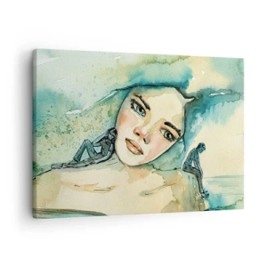 Canvas picture - Watercolor of a woman's face with a reflective motif - 70x50cm - Am I Blue? - Modern wall decoration for the living room and bedroom ARTTOR
