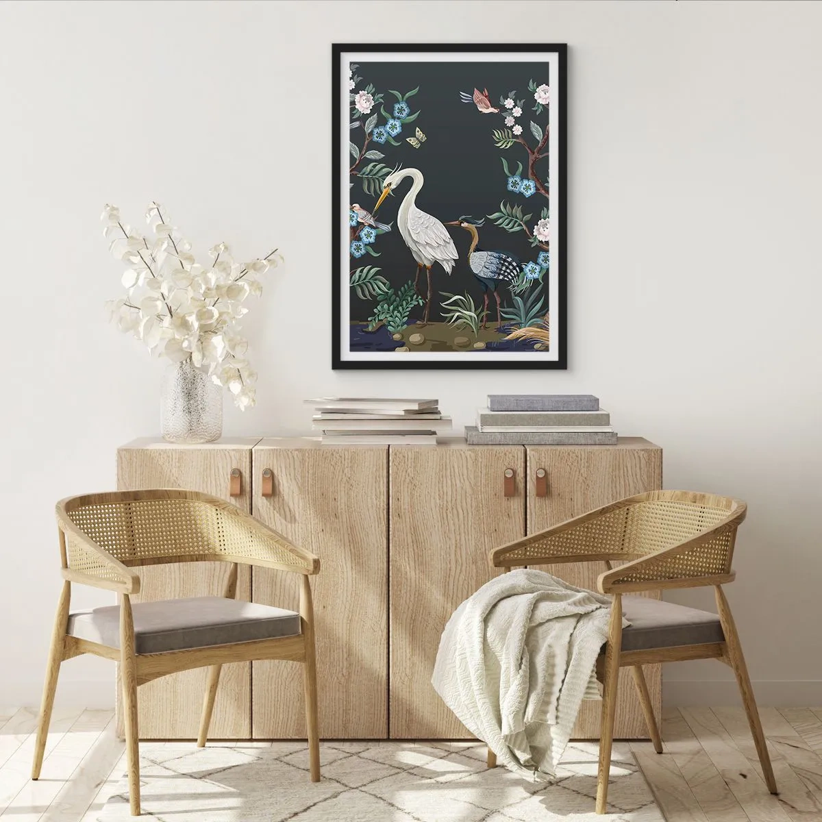 Poster in black frame - Illustration of birds among flowers on a dark background - 50x70cm - Bird Truth - Modern wall decoration for the living room and bedroom ARTTOR