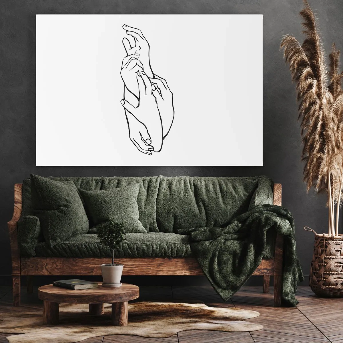 Canvas picture - A minimalist sketch of hands clasped in a gesture of delicacy. - 70x50cm - Good Touch - Modern wall decoration for the living room and bedroom ARTTOR