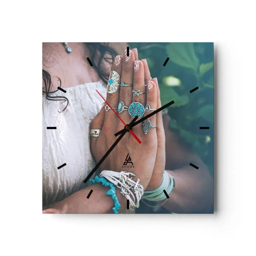 Wall clock - Clock on glass - Welcome to the Centre of Wellbeing - 30x30 cm