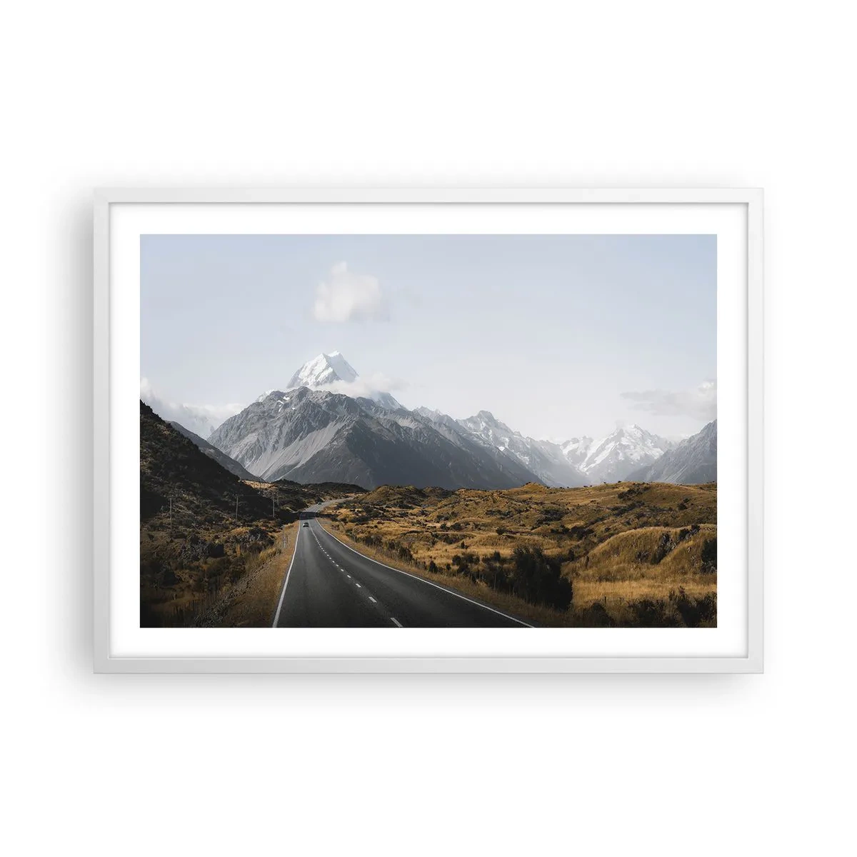 Poster in white frmae - Road to the Heart of the Mountains - 70x50 cm